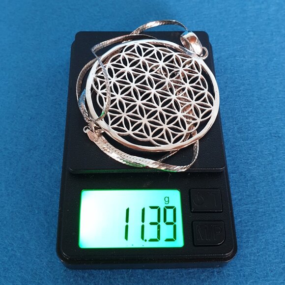 Vintage Sterling Silver “Flower of Life” Pendant with Herringbone Chain Necklace - Picture 12 of 13